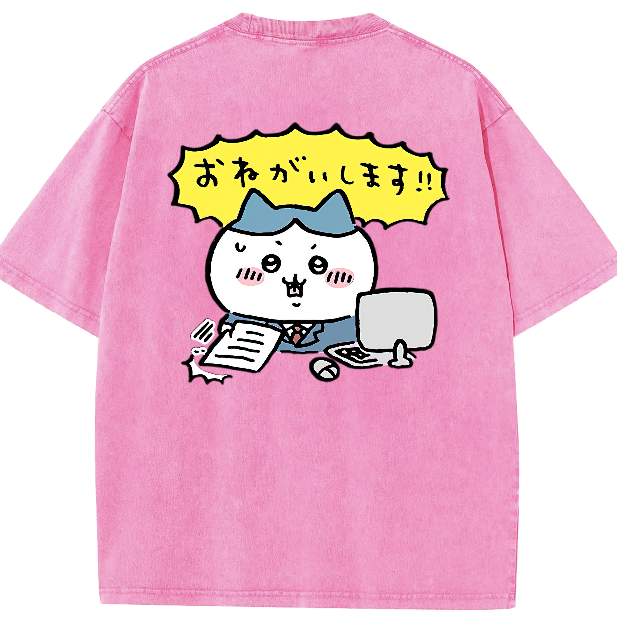 （画像用） ちいかわ ハチワレ Chii-kawa hachiware 綿100% ヴィンテージ風 半袖Tシャツ（背面プリント）
